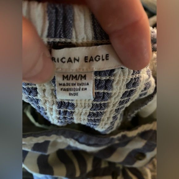 American Eagle Strapless Jumpsuit Blue White Striped Seersucker Tube Top Romper - Picture 11 of 14